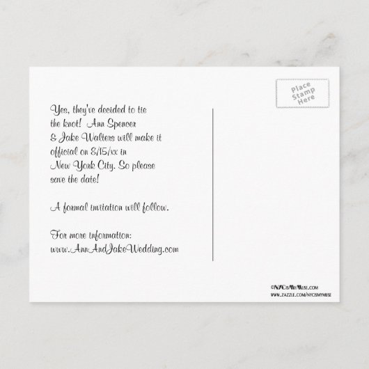 NYCワイドスカイラインエッチングBWイエロー日付を保存 案内ポストカード (裏面)