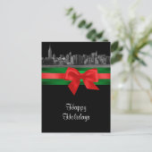 NYCワイドスカイラインエッチングBWクリスマスホリデー2 シーズンポストカード (スタンド正面)