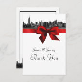NYCワイドスカイラインエッチングBWダークレッドありがとう サンキューカード (正面/裏面)