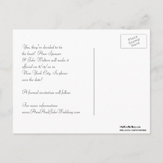 NYCワイドスカイラインエッチングBWダークレッド日付を保存 案内ポストカード (裏面)