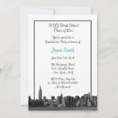 NYCワイドスカイラインエッチングBWティール（緑がかった色）写真卒業 招待状 (裏面)