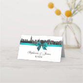 NYCワイドスカイラインエッチングBWテールウェディングエスコートカード プレイスカード (正面)