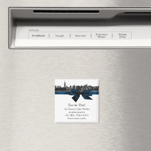 NYCワイドスカイラインエッチングBWネイビーブルー日付を保存 マグネット (インサイチュ (食洗機))