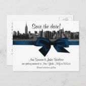 NYCワイドスカイラインエッチングBWネイビーブルー日付を保存 案内ポストカード (正面/裏面)