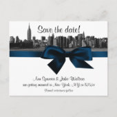 NYCワイドスカイラインエッチングBWネイビーブルー日付を保存 案内ポストカード (正面)