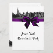 NYCワイドスカイラインエッチングBWパープルバチェロレッテPty 招待状 (正面/裏面)