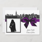 NYCワイドスカイラインエッチングBWパープル写真卒業 招待状 (正面)