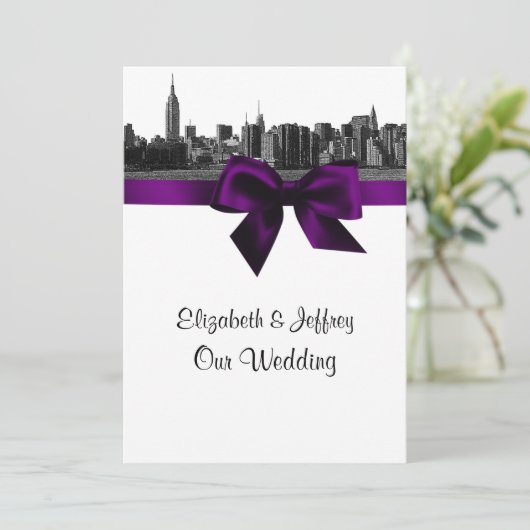 NYCワイドスカイラインエッチングBWパープル結婚ズ 招待状 (スタンド正面)