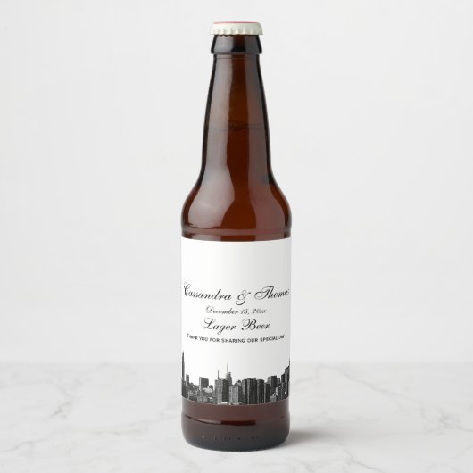NYCワイドスカイラインエッチングBWビールボトルラベル ビールラベル (正面)