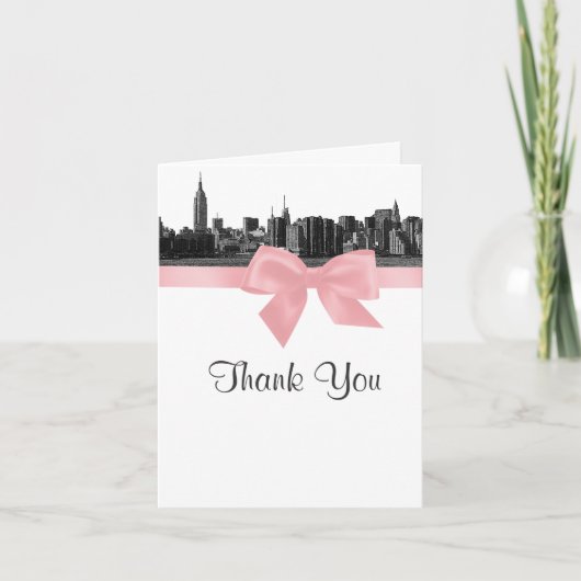 NYCワイドスカイラインエッチングBWピンクありがとう サンキューカード (正面)