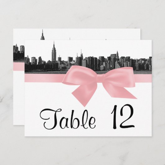 NYCワイドスカイラインエッチングBWピンクテーブル番号 ポストカード (正面/裏面)