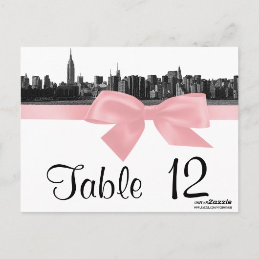 NYCワイドスカイラインエッチングBWピンクテーブル番号 ポストカード (裏面)