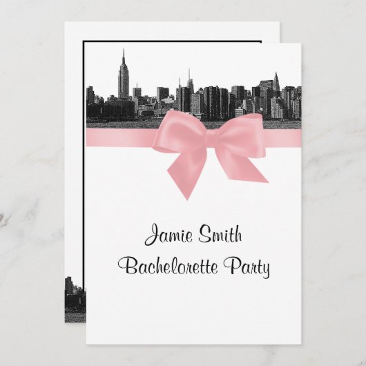 NYCワイドスカイラインエッチングBWピンクバチェロレッテ 招待状 (正面/裏面)