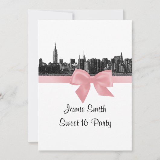 NYCワイドスカイラインエッチングBWピンクSweet sixteen 招待状 (正面)