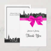 NYCワイドスカイラインエッチングBWホットピンクありがとう サンキューカード (正面/裏面)