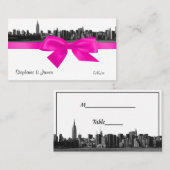 NYCワイドスカイラインエッチングBWホットピンクエスコートカード プレイスカード (正面/裏面)