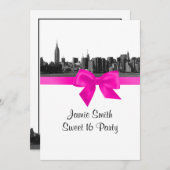 NYCワイドスカイラインエッチングBWホットピンク甘い16 招待状 (正面/裏面)