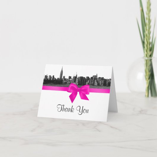 NYCワイドスカイラインエッチングBWホットピンクHありがとう サンキューカード (正面)