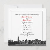 NYCワイドスカイラインエッチングBWレッド婚約パーティSQ 招待状 (裏面)