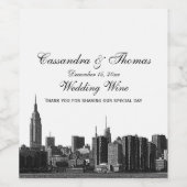 NYCワイドスカイラインエッチングBWワインボトルラベル ワインラベル (シングルラベル)