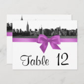 NYCワイドスカイラインエッチングBW薄紫テーブル番号 ポストカード (正面/裏面)