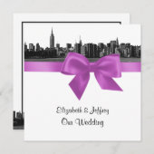 NYCワイドスカイラインエッチングBW薄紫結婚のSQ 招待状 (正面/裏面)