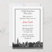 NYCワイドスカイラインエッチングBW赤写真卒業 招待状 (裏面)