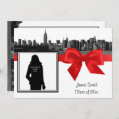 NYCワイドスカイラインエッチングBW赤写真卒業 招待状 (正面/裏面)