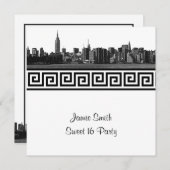 NYCワイドスカイラインエッチングBW GKSweet sixteenSQ 招待状 (正面/裏面)