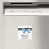 NYCワイドスカイラインエッチングBW Lt Blue日付を保存 マグネット (インサイチュ (食洗機))