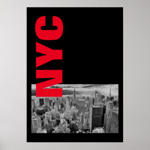 NYC白黒レッドヴィンテージマンハッタン ポスター