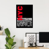 NYC白黒レッドヴィンテージマンハッタン ポスター (ホームオフィス)