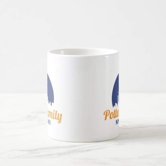 NYC自由の像シルエット家族旅行 コーヒーマグカップ (中央)