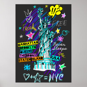 NYC自由旅行ドードルアートの像 ポスター