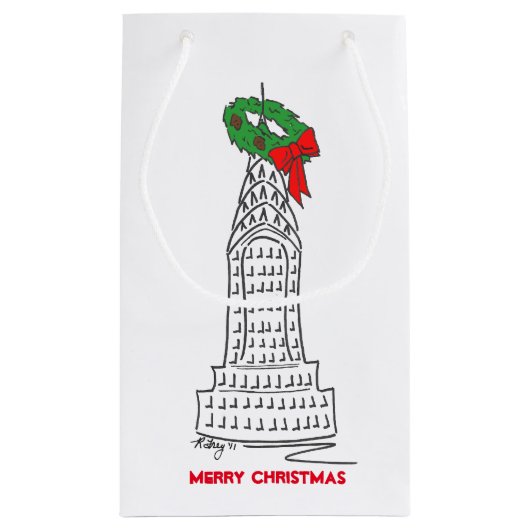 NYC超高層ビルリースメリークリスマスニューヨーク スモールペーパーバッグ (裏面)