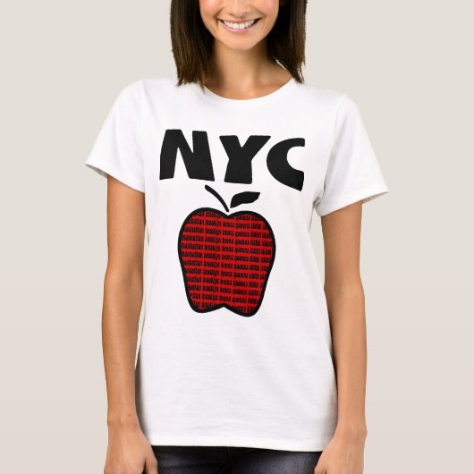 NYC -すべての5つの自治区が付いている大きいApple Tシャツ (正面)