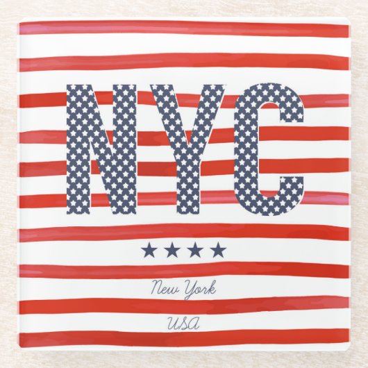NYC |の赤、白く及び青のデザイン ガラスコースター (正面)