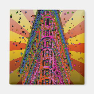 NYC -サイケデリックフラットアイロン建物A2のトップ マグネット