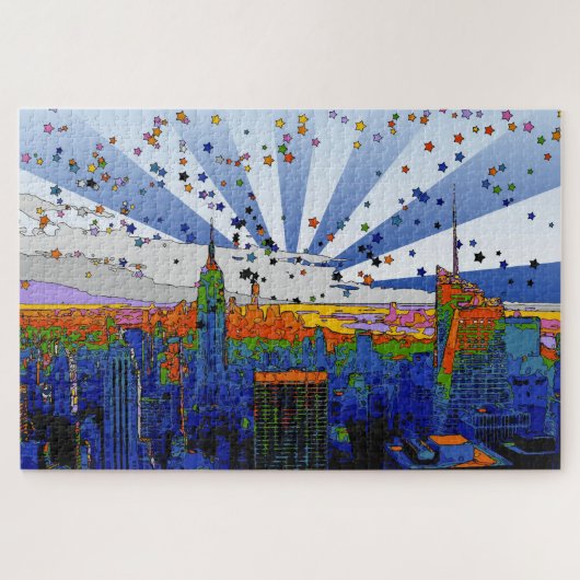 NYC:サイケデリック ESBワイド・スカイライン・ビュー ジグソーパズル (横)