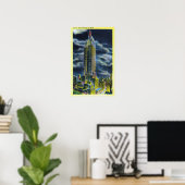 NYC,ニューヨークエンパイア州建物アットナイト ポスター (ホームオフィス)