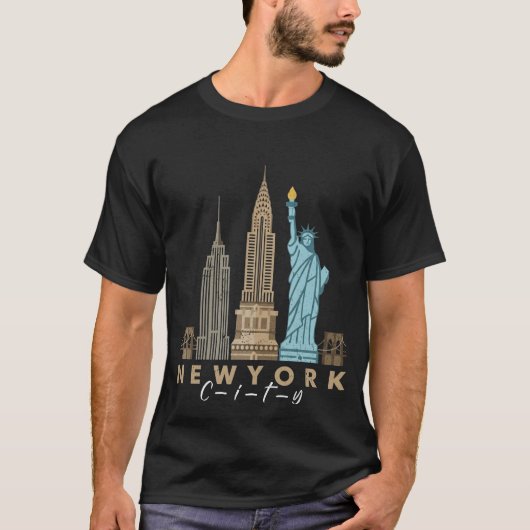 NYC ニューヨークシティ スカイライン 自由の女神Tシャツ Tシャツ (正面)
