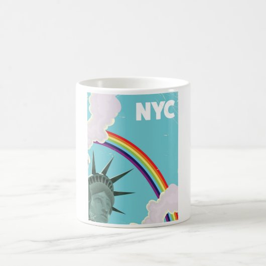NYC レインボー ビンテージ スタイル 旅行ポスター コーヒーマグカップ (中央)
