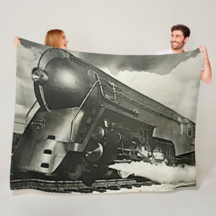 NYC 20th Century Limited Steam Train Engine Large フリースブランケット