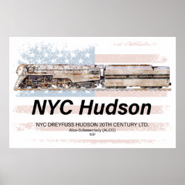 NYC Dreyfuss Hudson Locomotive. American flag ポスター