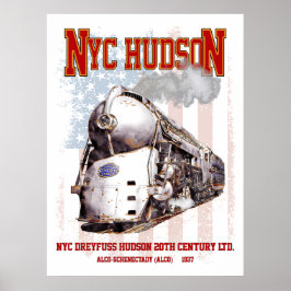 NYC Dreyfuss Hudson Locomotive. American flag ポスター