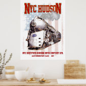 NYC Dreyfuss Hudson Locomotive. American flag ポスター (キッチン)
