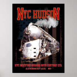 NYC Dreyfuss Hudson Locomotive. American flag ポスター