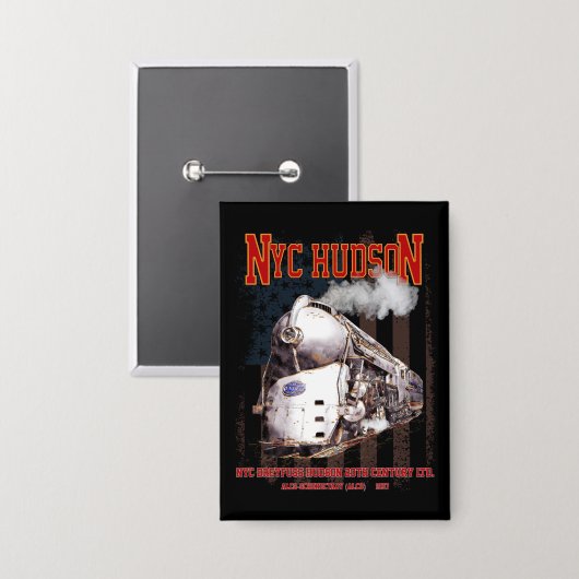 NYC Dreyfuss Hudson Locomotive. American flag 缶バッジ (正面/裏面)