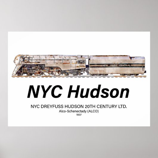 NYC Dreyfuss Hudson Steam Locomotive. Profile ポスター (正面)