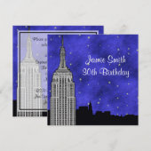 NYC ESBのスカイラインシルエット ブルー スターリーな背景 誕生日 招待状 (正面/裏面)